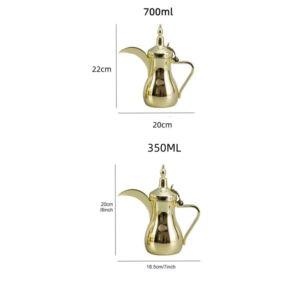 Golden Arabic Coffee Pots, ,Hot Water long-mouthed Tea Kettle Coffee Maker, Narrow Teapot 500/700ML 304 Stainless Steel