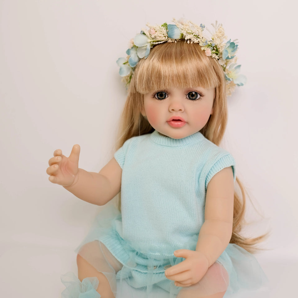 NPK 55CM Lifelike Soft Silicone Vinyl Reborn Toddler Doll Blond Hair Girl Betty Princess Full Body Doll Christmas Gift for Girls