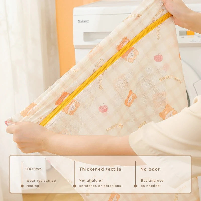 Cartoon Bear Laundry Bag Cute Print Washing Bag For Washing Machine Washroom Organize Dirty Clothes Storage Pouch Laundry Bags