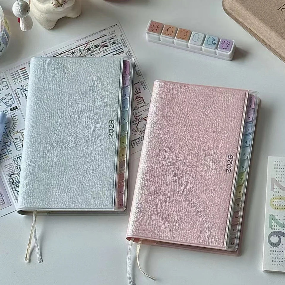 Calendar Notebook Diary  Planner With Rainbow Index Cortical Schedule Handbook High Value Monthly Weekly Plan Work Notes