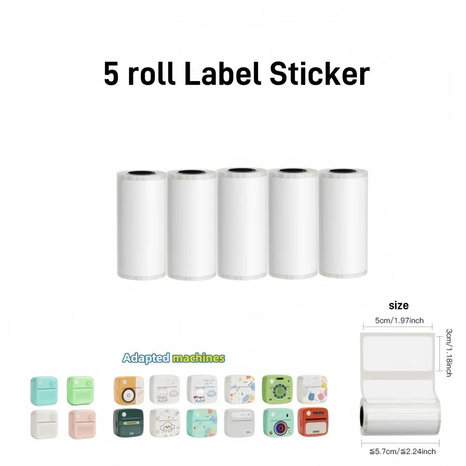 New 10 Roll Sticker Paper for Mini Printer Label Sticker Paper Color Thermal Paper Width for Label Maker Printers Photo Printing