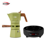 IKAPE Espresso Moka Pot and infrared ceramic hob Set,220V With Temperature Control Stovetop Espresso Machine For Coffee Lover