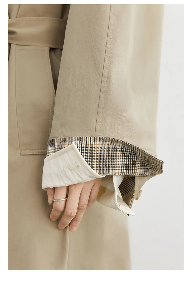 CHIC VEN Women Long Trench Coat Loose Casual New Plaid Patchwork Female Windbreaker Office Ladies Outerwear Spring Autumn 2025