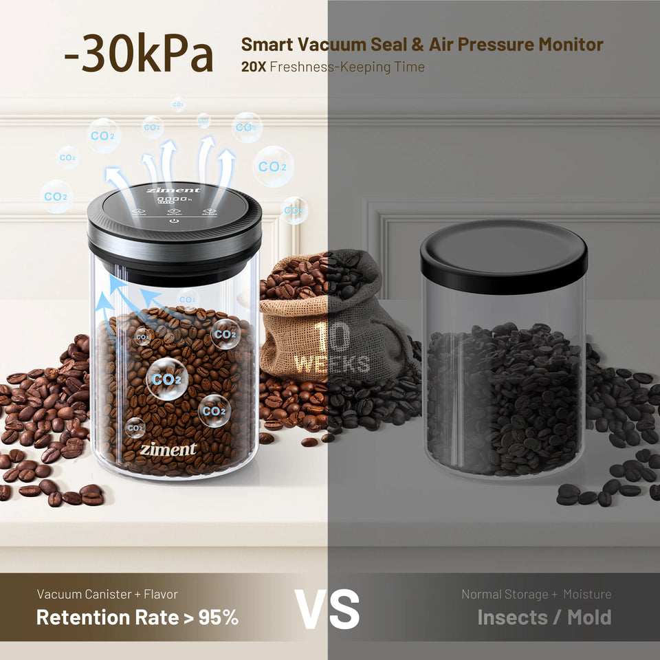 Vacuum Sealed Jar Coffee Bean Storage Bottle 1.6L/1.1lbs Kitchen Food Grain Tea Glass Jar Fresh Storage Jar Kitchen Accessories