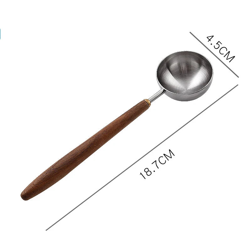 25ml Wooden Handle Stainless Steel Coffee Scoop Tablespoon Measuring Spoon Walnut Wood Long Handle Coffee Spoons Cafe Decoration