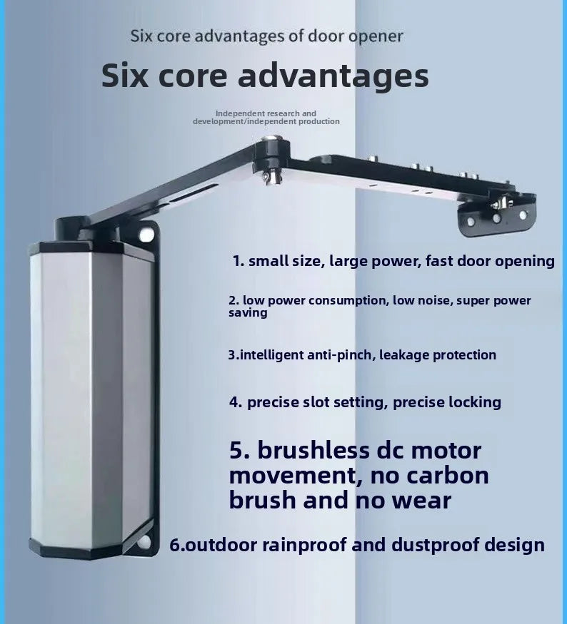 Intelligent waterproof side mounted electric door opener, community curved arm automatic swing door electric door closer, villa