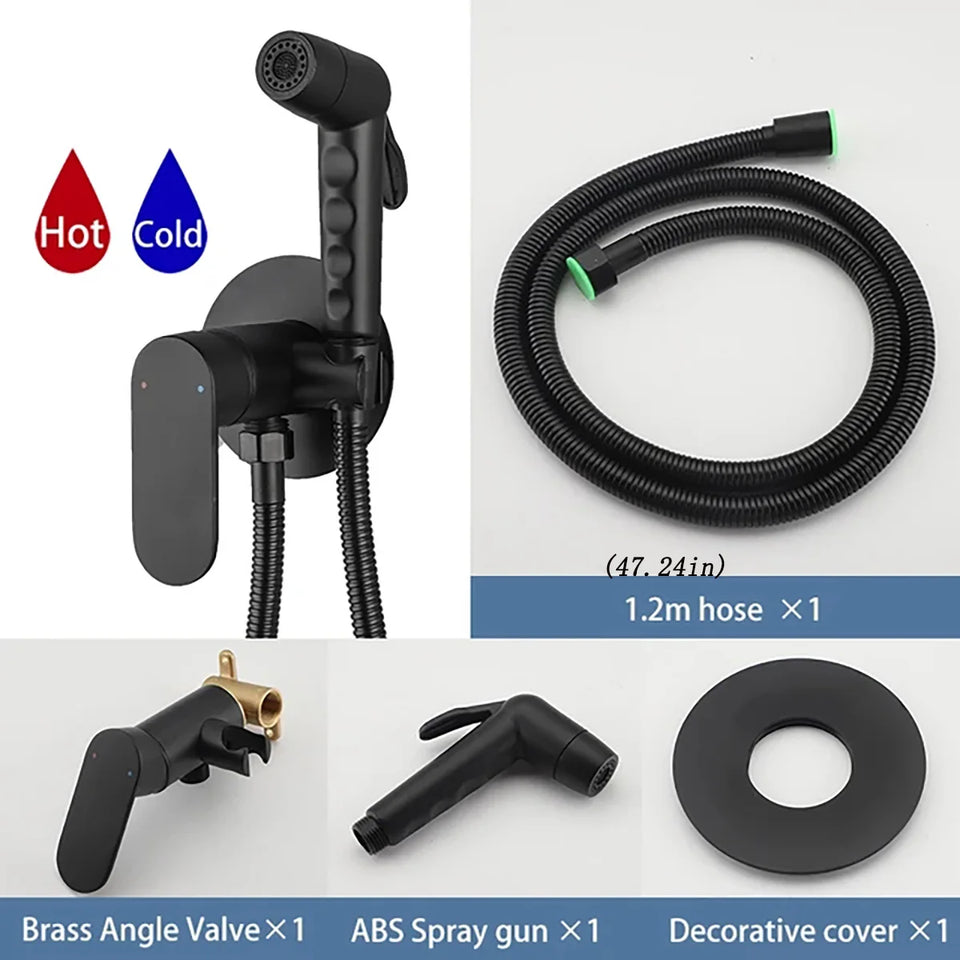 ULA Brass Bidet Faucet Black Toilet Faucet Handheld Toilet Bidet Sprayer Set Hygienic Shower Hot Cold Water Mixer Shower Head