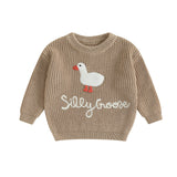 0-3T Toddler Baby Boy Girl Knit Sweater Silly Goose Embroidery Long Sleeve Knitted Sweatshirt Warm Fall Winter Clothes