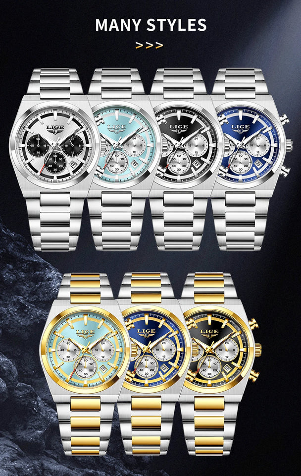 LIGE Top Luxury Man Quartz Watch Waterproof Luminous Date Chronograph Watches For Men Stainless Steel Fashion Men's Watch Reloj