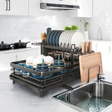 2026 Upgraded New Model - 1.5-Layer Carbon Steel Dish Rack, with Drain Tray, Commercial-Grade Tableware Storage Rack – Large Capacity, Rust-Proof, Includes Cutlery Rack and Cutting Board Rack, Suitable for Families of 4-6 P