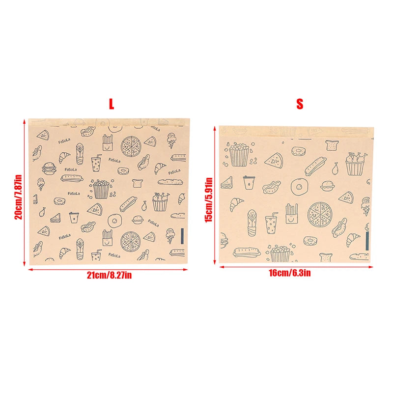 50Pcs Greaseproof Paper Bag, Kraft Paper Bag Food Wrapping Bag Disposable Packaging Baking Paper Plate Mat Kitchen Accessories
