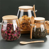 1pack 350/600/1000ml Airtight Glass Jar Storage Container with Bamboo Lid Food Storage Pots For Coffee Beans Tea Dried Grains