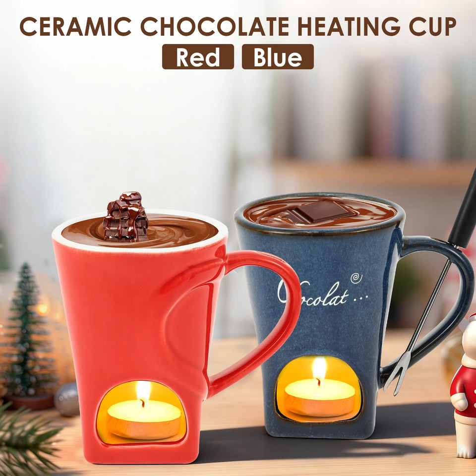 150ML Chocolate Fondue Cup European Candle Cup Ceramic Mug Heating Food Cheese Butter Coffee Mug With Fork Home Party Supplies