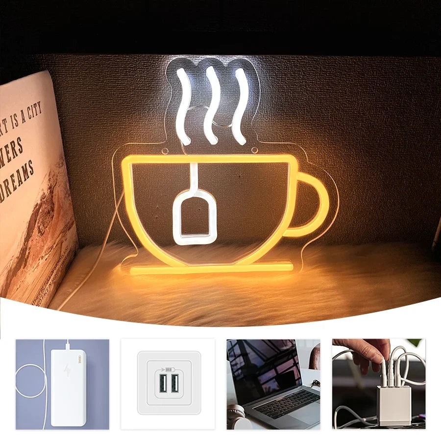 Coffee Super Bright Led Sign, Usb Connection Power Supply, Suitable For Coffee Shop Front Desk Business Decor, Coffee Neon Sign.