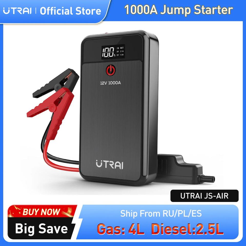 UTRAI Car Jump Starter 1000A Battery Charger 8000mAh Emergency Power Bank Booster with LED Lighting Starting Device for 12V Cars