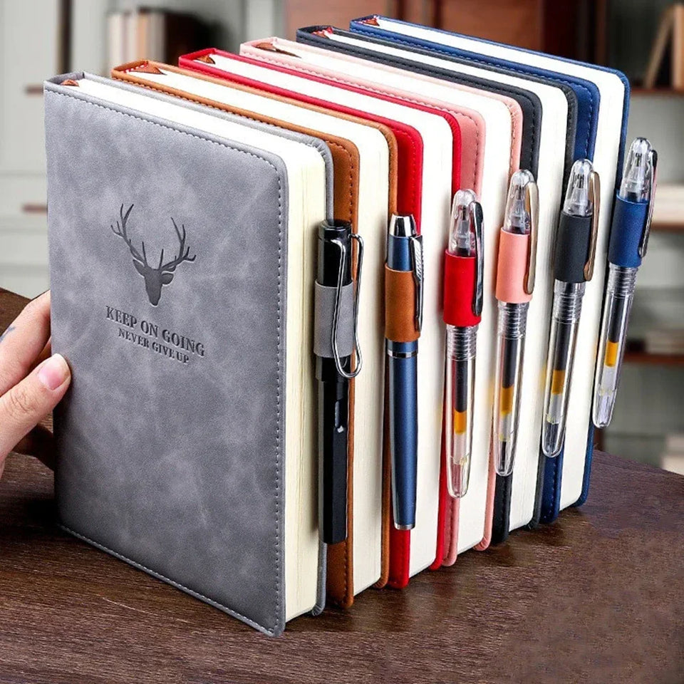 A5 Notebook Student Planning Efficiency Book Business Office Work Conference Notepad 360 Pages 100GSM Font Leather Cover
