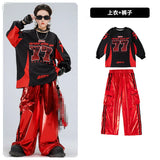 Boys Hip Hop Sweatshirt Shiny Vest Street Dance Cargo Pants Girls K-pop Clothes Set Kid Hip Hop Jazz Costume Children Streetwear