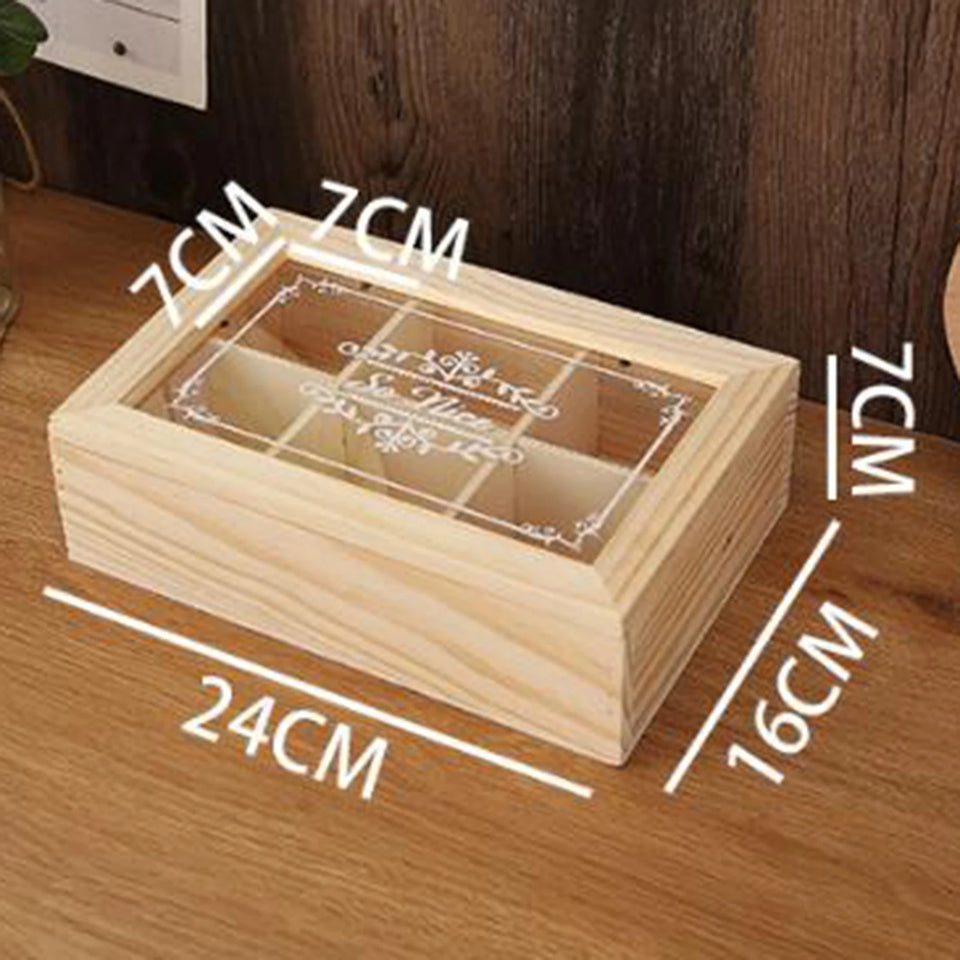 6 Grids Wooden Tea Box Portable Jewelry Box Divided Tea Storage Organizer Wood Storage Rack Coffee Tea Bag Storage Holder