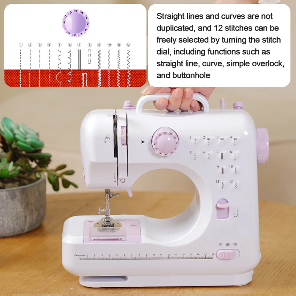 12 Stitches Electric FMSH-505 Sewing Machine Mini Household Sewing Machine with Extension Table US Automatic winding design