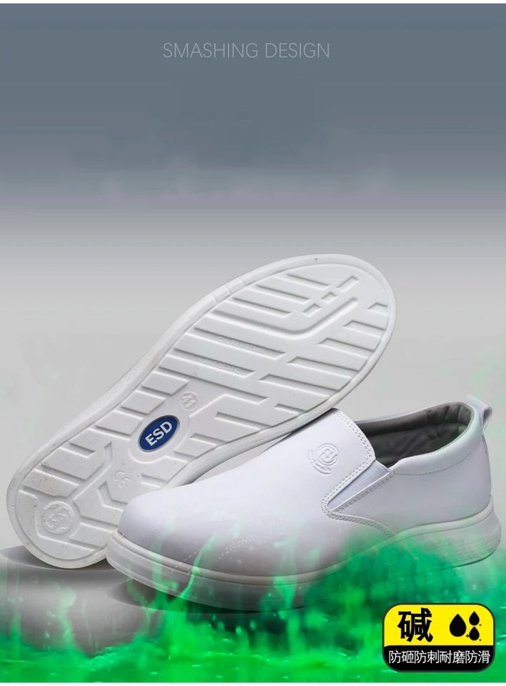 New microfiber leather PU sole anti-static white protective anti-smash anti-puncture safety shoes breathable non-slip work shoes