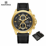 Original NAVIFORCE Business Luxury Leather Strap Men Watches Sports Chronograph Watch for Man 3ATM Waterproof Quartz Wristwatch