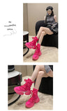 Women Ankle Boots Autumn Chunky Shoes Woman High Platform Breathable Sneakers 7.5CM Thick Sole Wedges Motorcycles Boots Winter