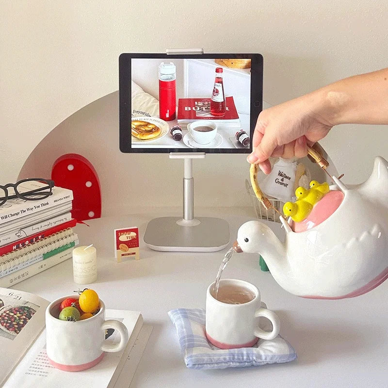 Duck,kettle,Drink water.Shape,Kettle set,Cup,Duckling,Cute,Pale pink,Summer,Goose,teacup,Brew tea,Household