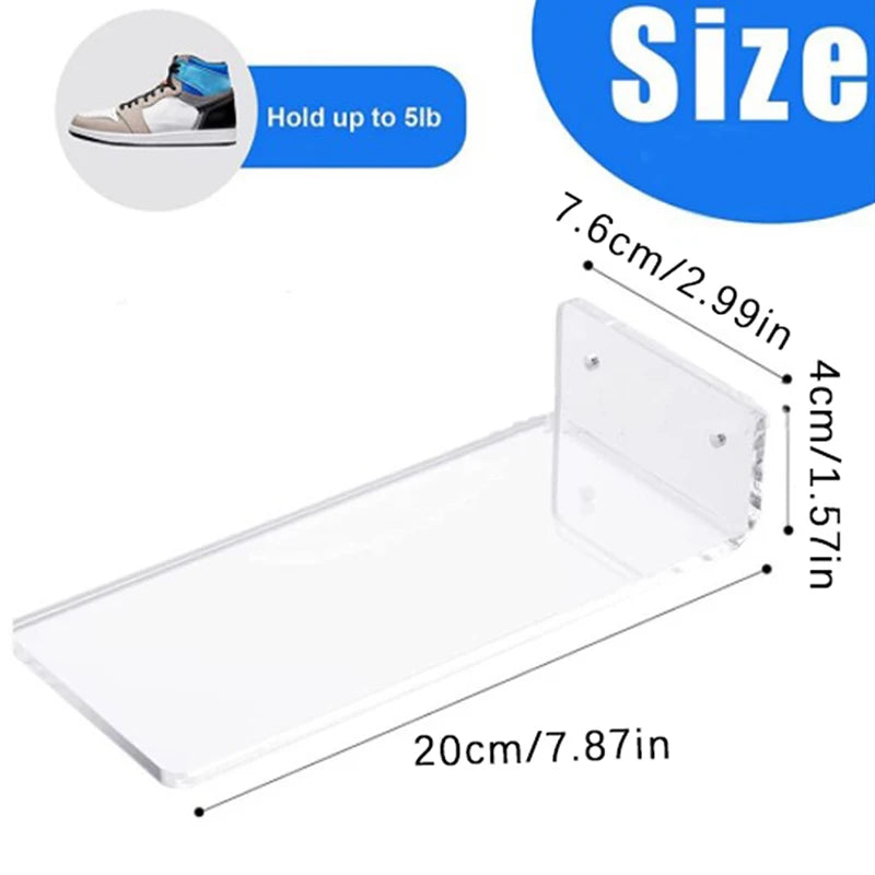 6Pcs Clear Floating Sneaker Shelves Wall Mounted Shoe Display Stand Transparent Shoe Racks For Bedroom Living Room