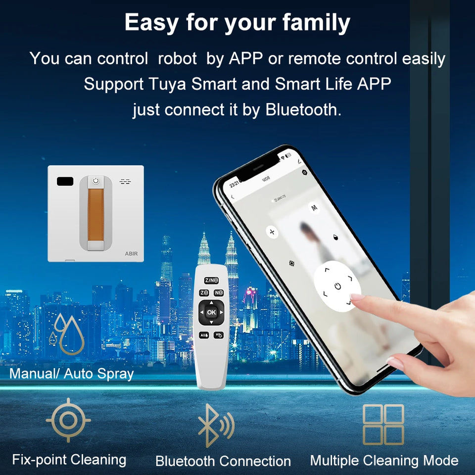 ABIR WD8 Window Cleaning Robot, Dual Ultrasonic Spray, AI intelligent Wipping, Updated Laser,Smart Home Glass Wall Washing
