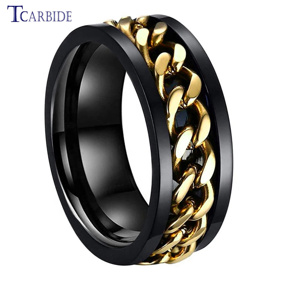 Dropshipping 8mm New Arrivals Men Women Stainless Steel Rotate Chain Ring Stepped Grooved Brushed Festival Fashion Gift Jewelry
