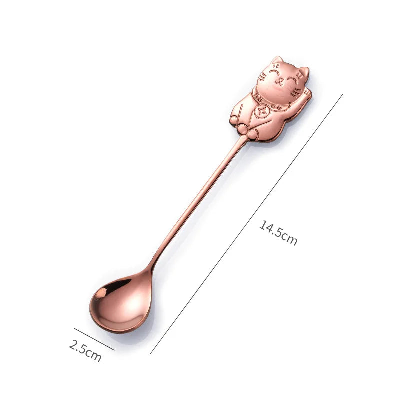 Stainless Steel Coffee Spoon Cute Lucky Cat Shape Teaspoon Dessert Snack Scoop Ice Cream Mini Spoons Tableware Kitchen Tools