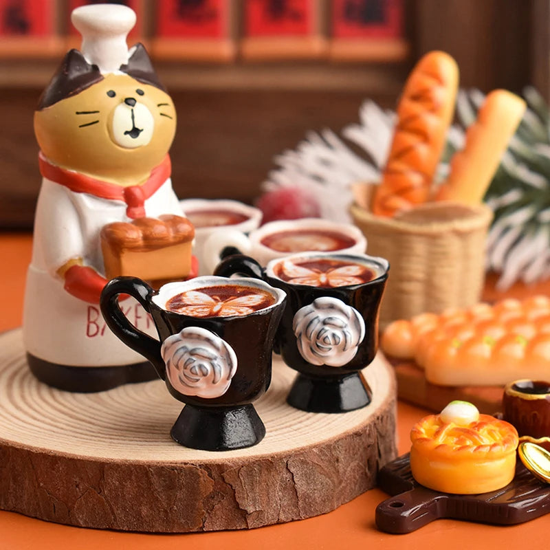 3pcs/set Miniature Dollhouse Rose Coffee Cup Drinks Kitchen Food For Doll Accessories Girl Toy