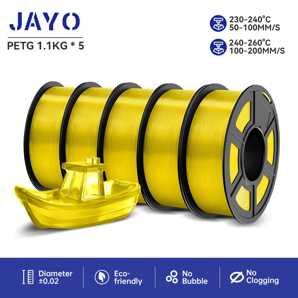 JAYO filaments petg 5Rolls Mixed colors 3D Printer Filament 1.75mm 100% No Bubble FDM 3D Printer Materials DIY Gift 1.1KG/1rolls