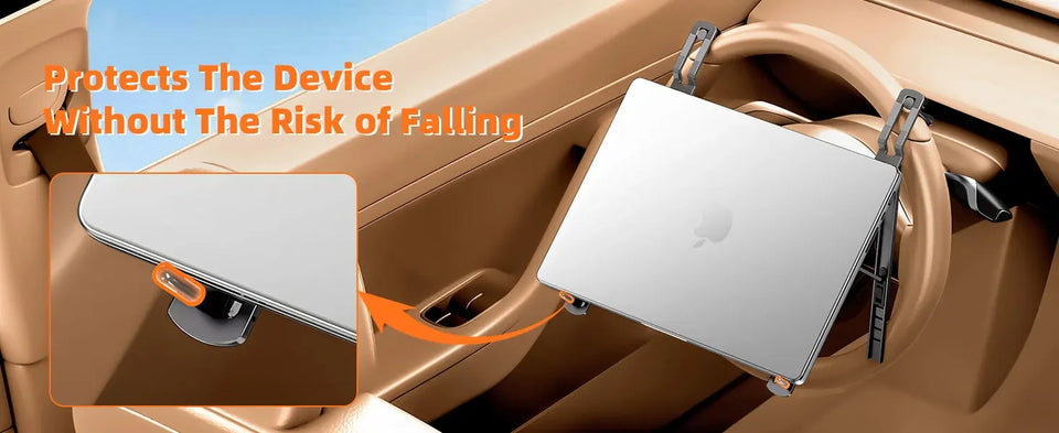 Hipacool Metal Car Steering Wheel Laptop Stand Portable 5-Levels Adjustable Laptop Tablet Holder Aluminum Alloy Car Accessories