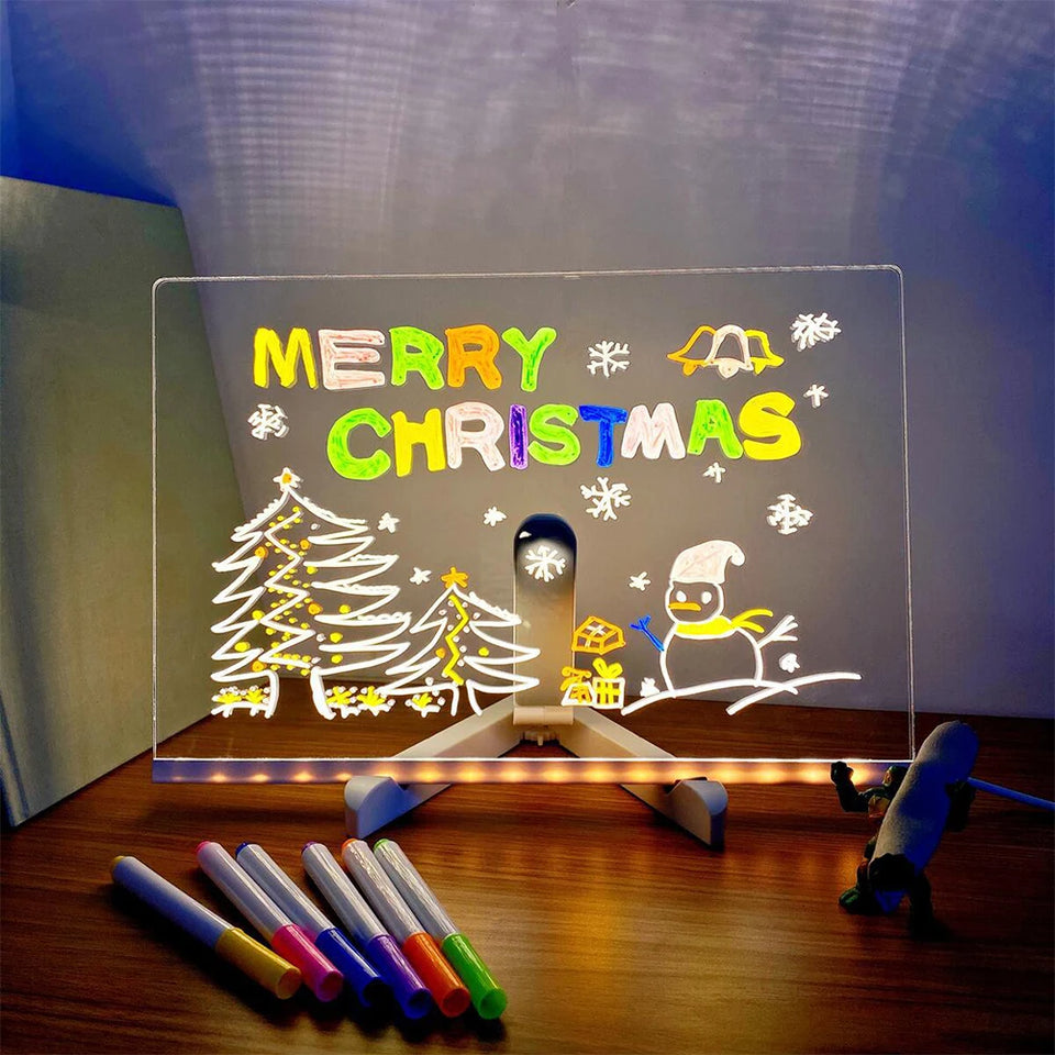 Light Up Dry Erase Board LED Letter Message Board With 7 Colorful Pens with Light Acrylic Drawing Board for Kids Birthday Gifts