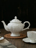 Ceramic European Style Tea Set French Relief Butterfly Flower Palace Pot Black Tea Cup Afternoon Tea Coffee Cup and Plate