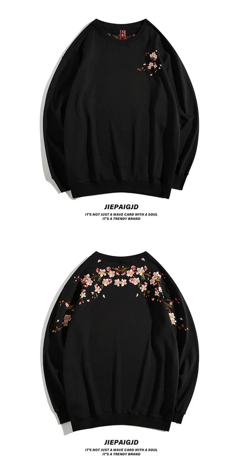 Floral Embroidery Unisex Pullovers Sweatshirt For Men Loose Fit Autumn Quality Cotton Fashion Casual Oversized Luxury Pull Homme