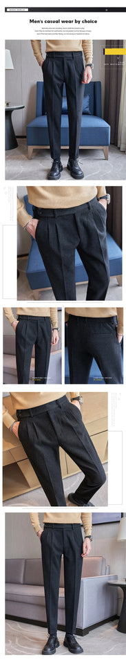 Autumn Winter Neapolitan Trousers Men with 5% Wool Fabric, Coffee Fashionable Simple & Versatile Casual Pants,pantalones Hombre
