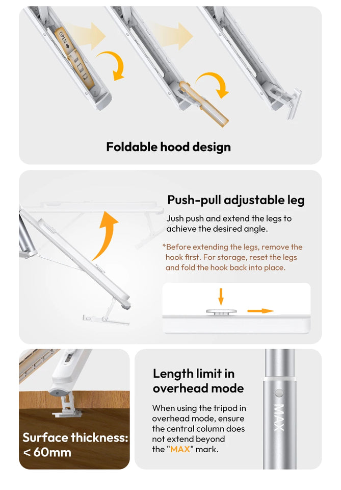 Ulanzi TT88 Overhead Selfie Stick 1.44M with MagSafe Clamp Photograph Tripod 360° Panoramic Shooting for Phone Livestream Vlog