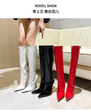 Knee-High Modern Boots Pointy Toe Women Shoes 13cm Ultra Thin Steel High Heels Metal Heel Calf Boots for Women Fun Shoes Size 46