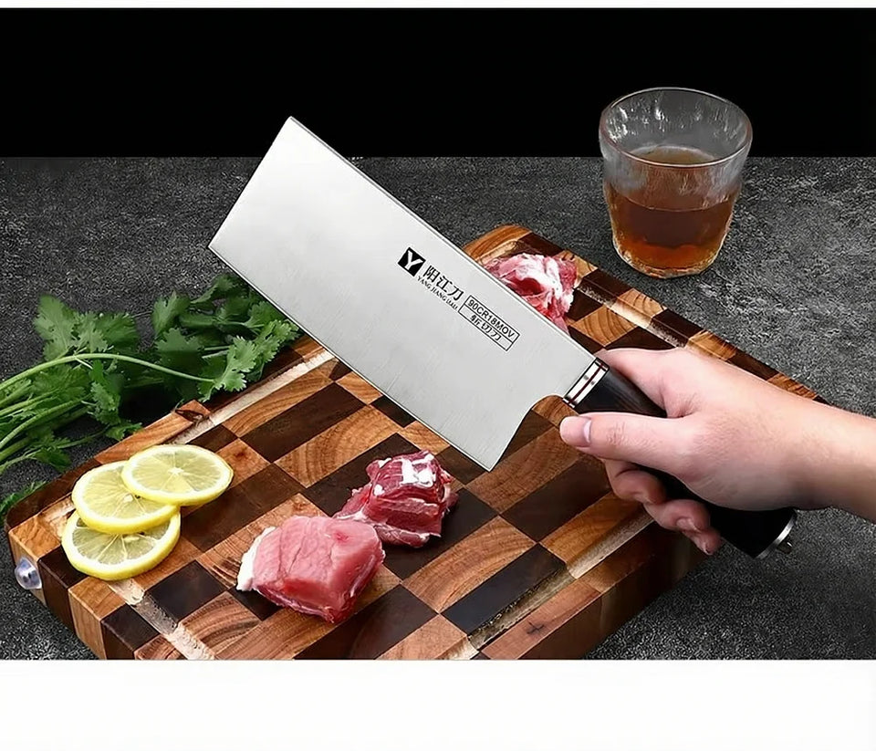 Yangjiang 9Cr18 Stainless Steel Cleaver, 2-in-1 Household & Commercial Knife for Slicing Meat & Chopping Bones C2612