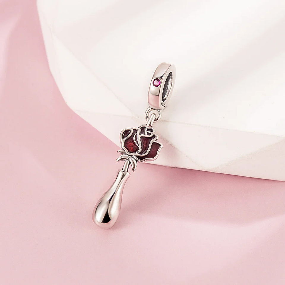 Red Series 925 Sterling Silver Koi Firecracker Dragon Heart Mushroom Coffee Machine Charm Fit DIY Bracelet Necklace Niche Gifts