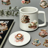 50/100PCS Cartoon Coffee Book Theme Sticker Transparent PET Decorative Skateboard Helmet Guitar Waterproof Stickers Kids Toy