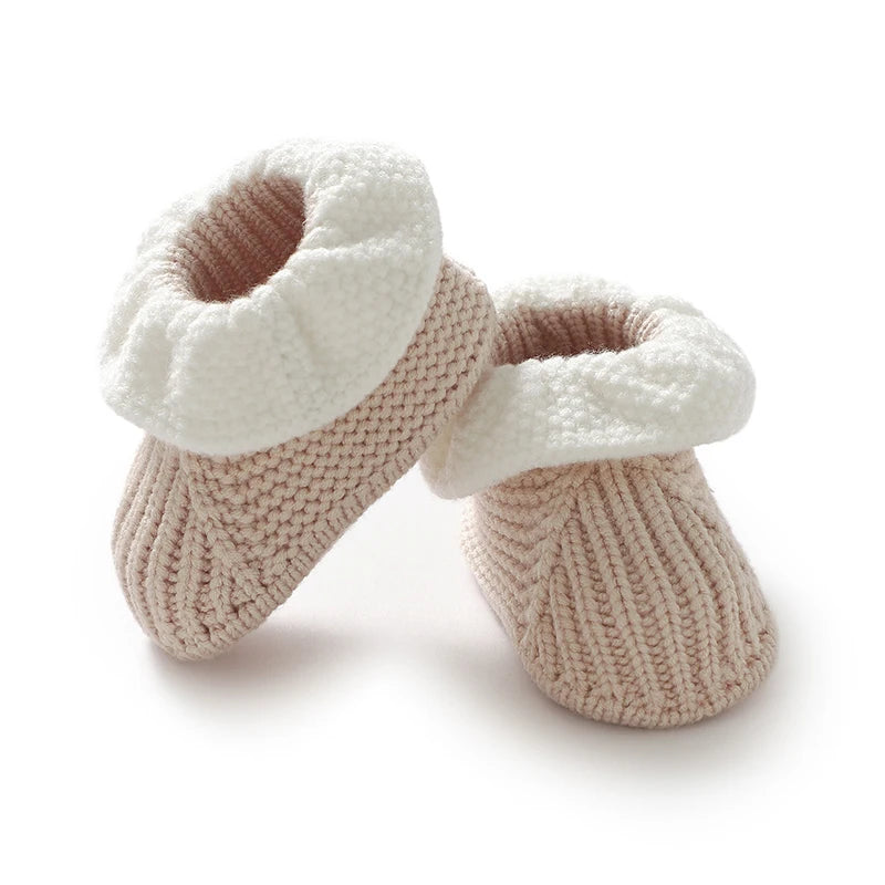 Newborn Baby Shoes Knitted Infant Boy Girl Footwear 0-18M Fashion Patchwork Ruffles Children Bed Walk Boots Warm Shallow Autumn