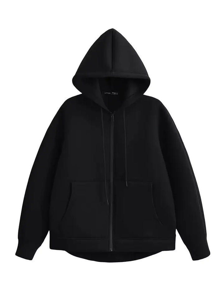 HH Autumn Women Gray Jacket With Hood Long Sleeve Big Pocket Zipper Jacket Coat Woman Loose Casual Outerwear Coat Tops