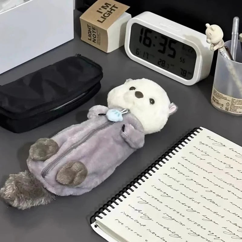 1Pcs Creative Sea Otter Plush Doll Pencil Case Ins High-attractive Pen Holder Cute Pencil Pouch Bag School Supplies Stationery