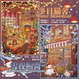 Kawaii commercial street 3D Winter House Landscape Sticker  DIY Pocket Cabin Scene festival gift
