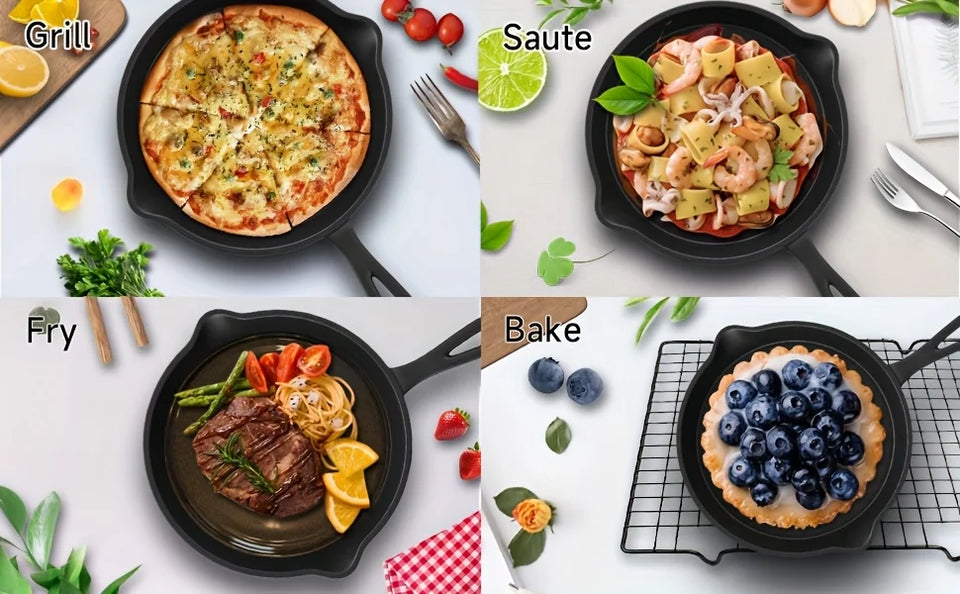 3PCS Pre-Seasoned Cast Iron Skillet Set, Pans for Oven Grill Campfire, Durable Cookware for Home Outdoor Cooking