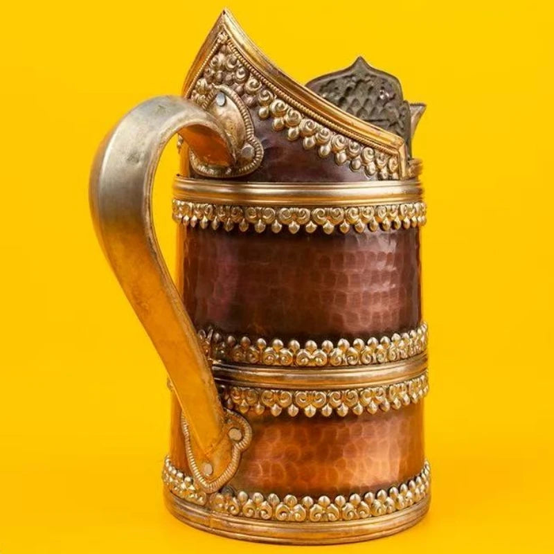 Tibetan Butter Tea Pot,Copper Barley Pot Mongolian Milk Tea Pot Nepalese Handcrafted Water Offering Pot Tibetan-Style Tea Set 1L