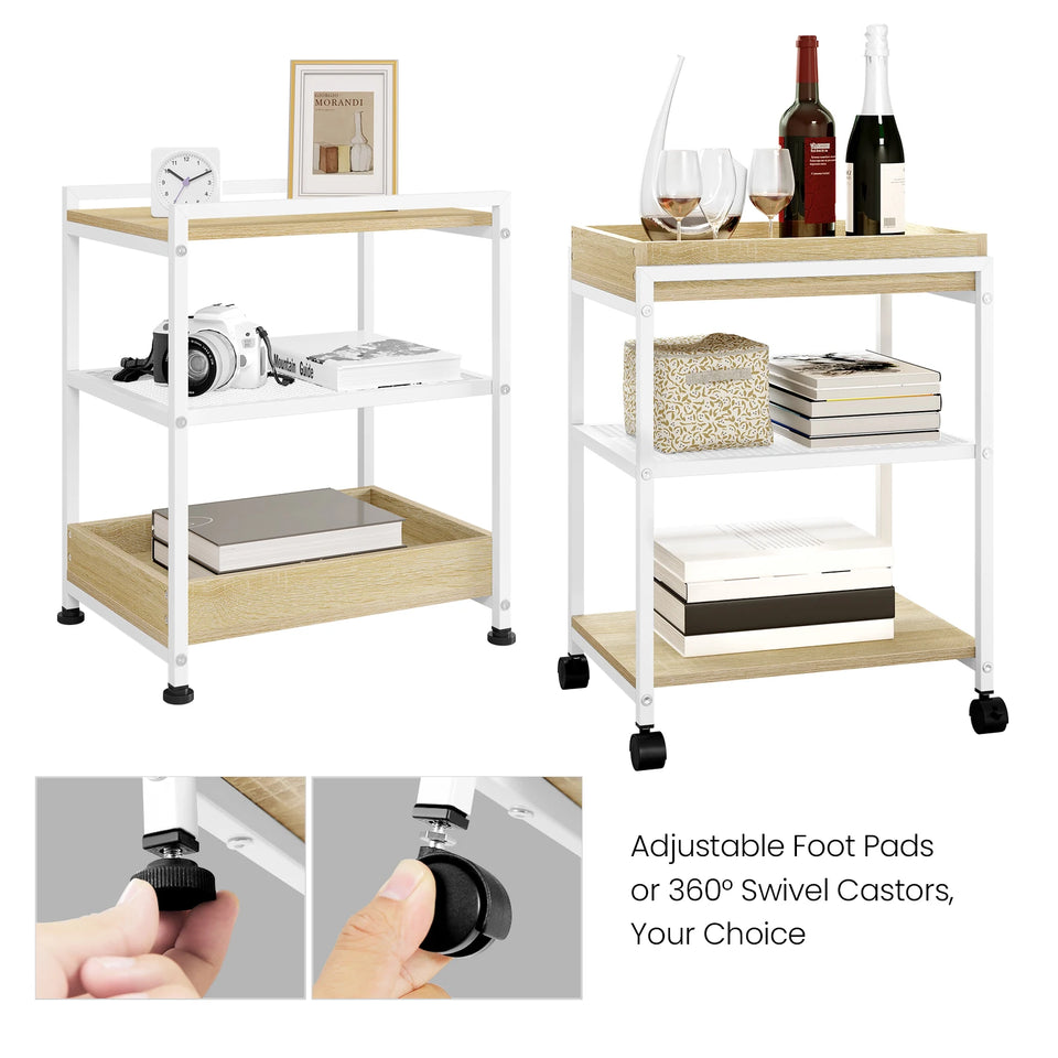 WOLTU 1PC Side Table 3-Tier Coffee Table Rolling Storage Cart with Removable Top Small End Table for Sofa Living Room Storage